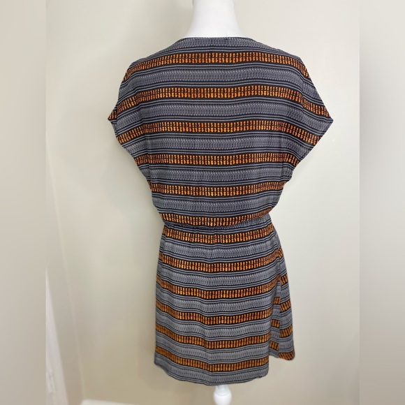 Maje Solene 100% Silk V-Neck Mini Dress Dolan Sleeve Orange Black Size Small - Picture 5 of 10